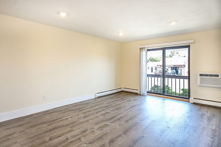 Photograph of apartment living room at Wollaston Landing