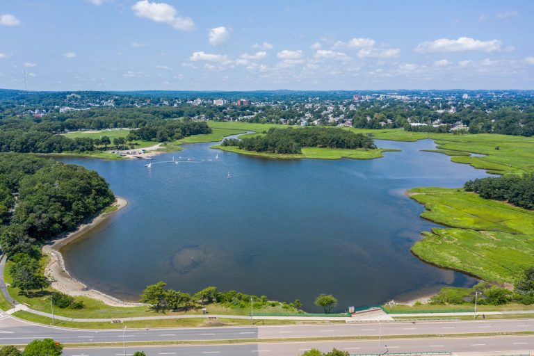 Exterior photograph of area surrounding Wollaston Landing in Quincy MA